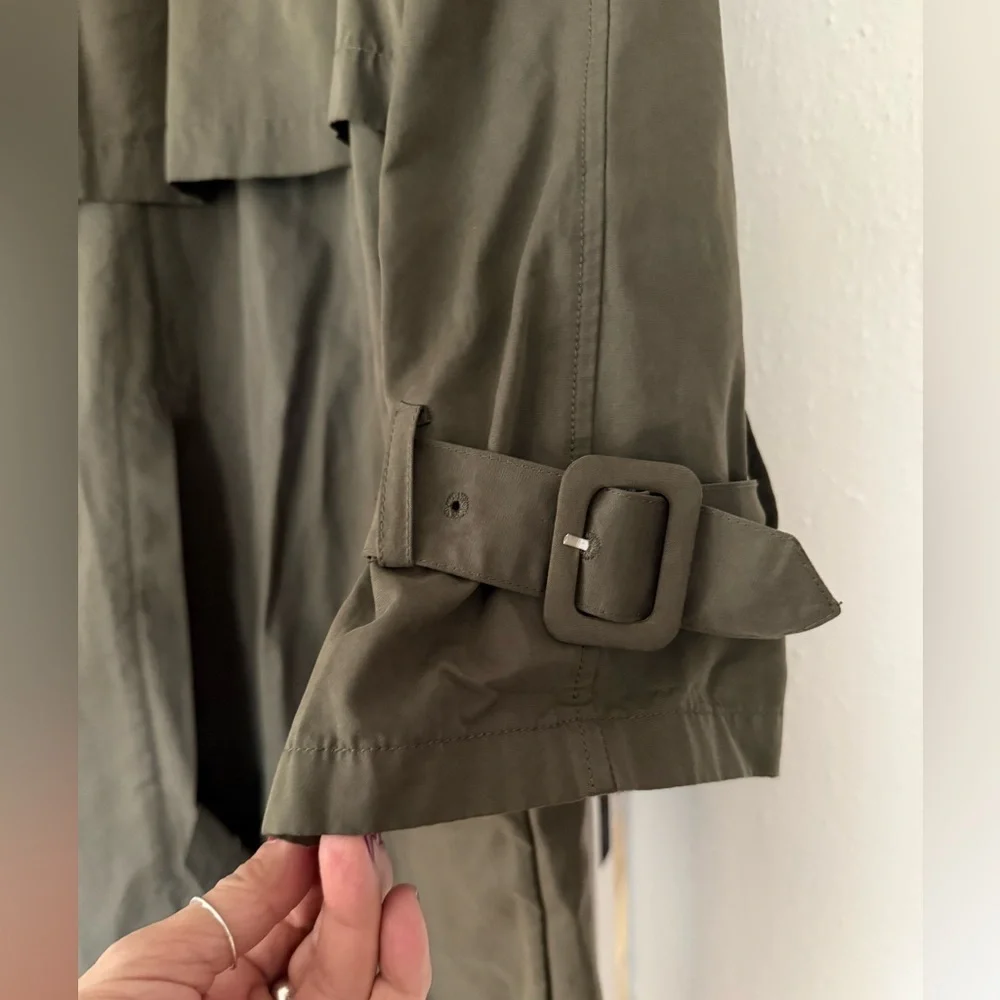 Zara Raincoat Trench Coat Olive Green Double Breasted XS